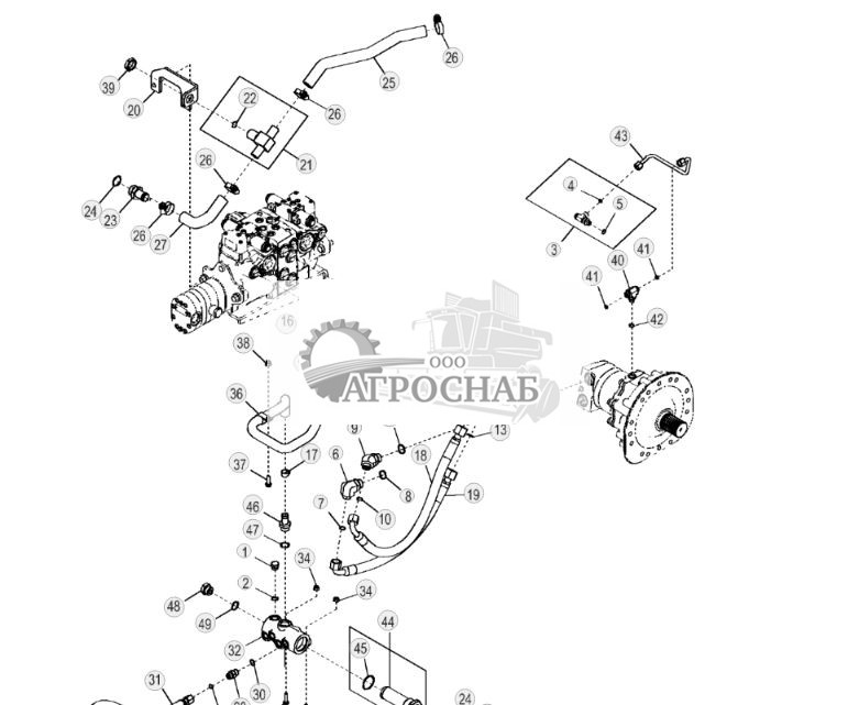 Гидросистема левого гидростатического привода (ЭГ управление) (односкоростной) - ST2464 177.jpg